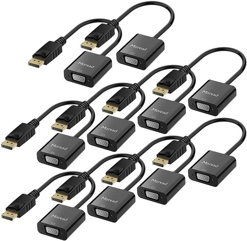 Moread DisplayPort (DP) to VGA Adapter, 10 Pack, Gold-Plated Display Port to VGA Adapter (Male to Female) Compatible with Computer, Desktop, Laptop, PC, Monitor, Projector, HDTV - Black - Image 1